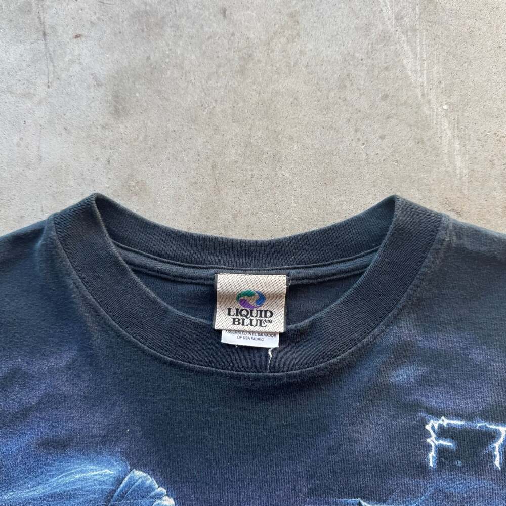 Vintage Cropped Liquid Blue Shut Up And Ride Skeleton Biker Graphic Tee - Picture 3 of 4